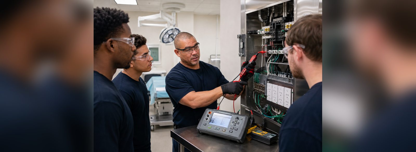 Internal wiring, breakers and terminal blocks inspected inside an open isolated power panel